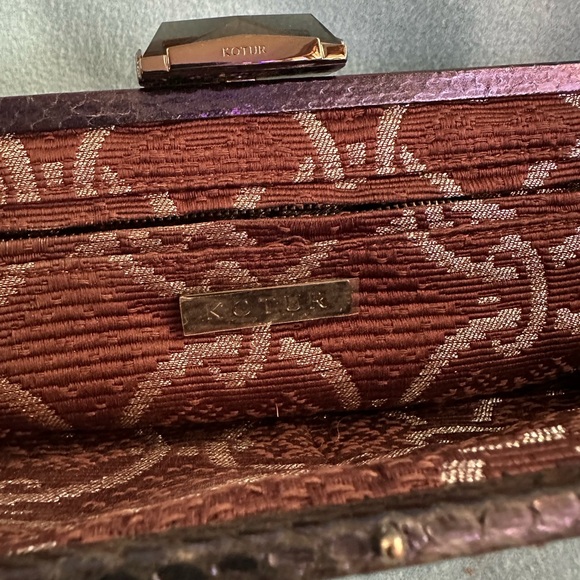 Kotur Snakeskin East West Clutch in Ink Blue/Purple Color and Crystal Closure - Picture 4 of 11